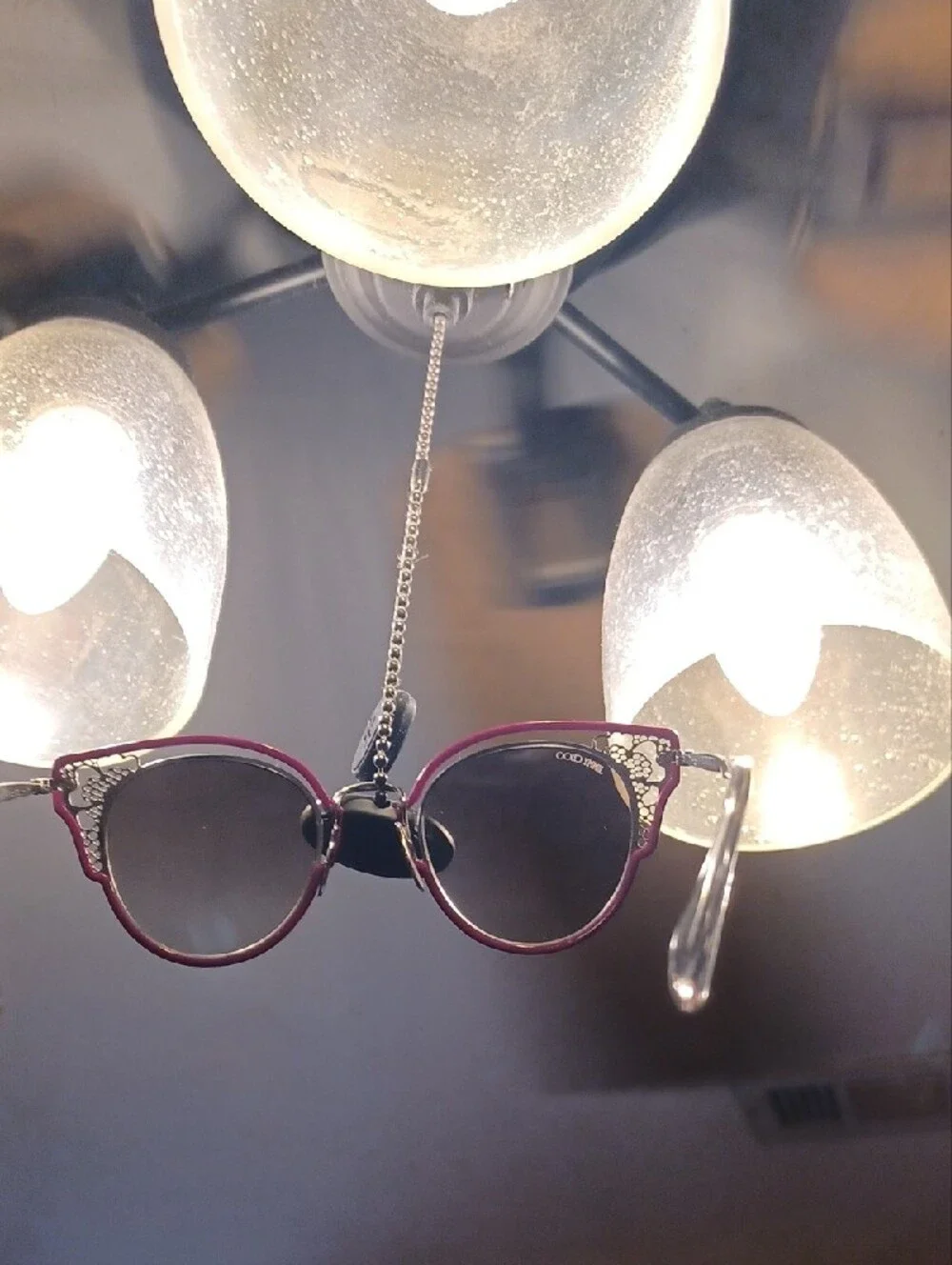 Jimmy Choo Burgundy Cat-Eye Sunglasses with Gold Filigree